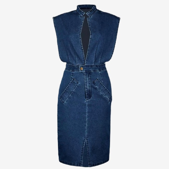 Boohoo Jessica Open Front Denim Dress - Picture 1 of 5